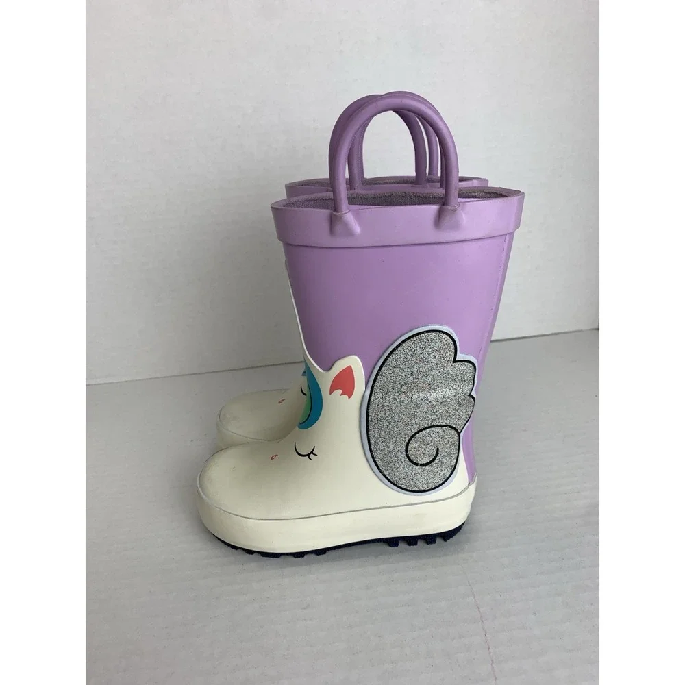 Cat & Jack Toddler Girls Unicorn Rain Boots Purple White Glitter Size‎ 5